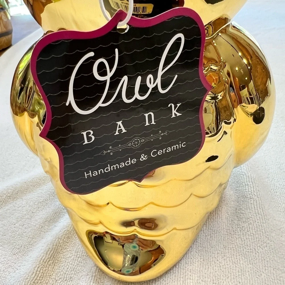 Gold Owl Bank Handmade Ceramic Beriwinkle 7.5